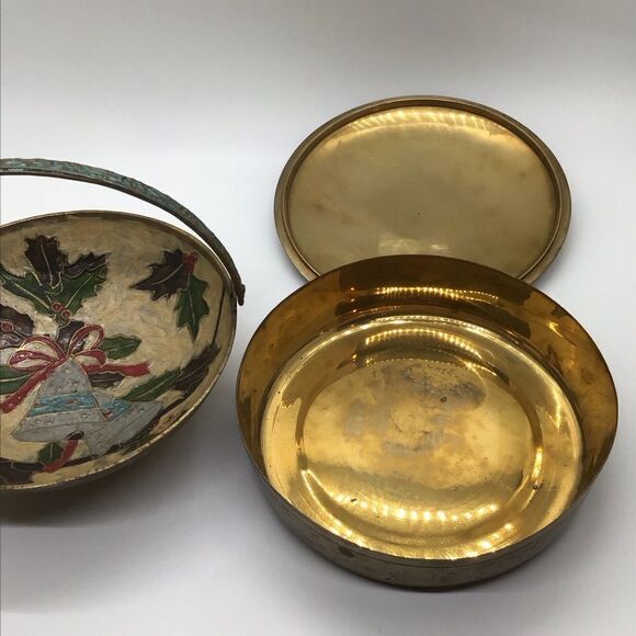 Brass Painted Basket and Lidded Box with Holiday Design - Picture 3 of 8